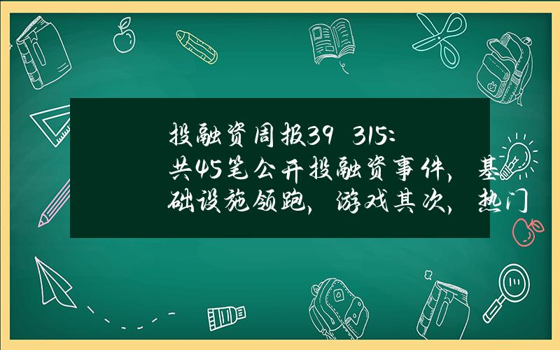 投融资周报(3.9–3.15)：共45笔公开投融资事件，基础设施领跑，游戏其次，热门叙事融资活跃